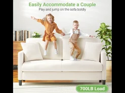 2/3 asientos en terciopelo de Teddy, sofá de comodidad correcta en madera maciza, loveseat con reposabrazos, 165x78x89cm, beige