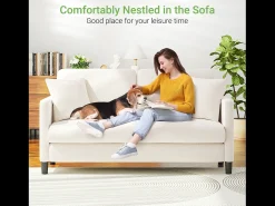 2/3 asientos en terciopelo de Teddy, sofá de comodidad correcta en madera maciza, loveseat con reposabrazos, 165x78x89cm, beige