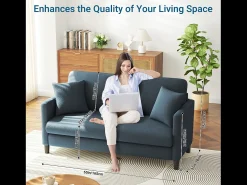 2/3 asientos en terciopelo de Teddy, sofá de comodidad correcta en madera maciza, loveseat con reposabrazos, 165x78x89cm, azul-gris