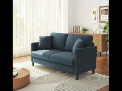 2/3 asientos en terciopelo de Teddy, sofá de comodidad correcta en madera maciza, loveseat con reposabrazos, 165x78x89cm, azul-gris