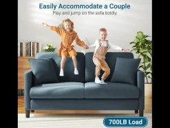 2/3 asientos en terciopelo de Teddy, sofá de comodidad correcta en madera maciza, loveseat con reposabrazos, 165x78x89cm, azul-gris