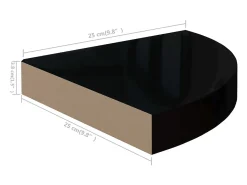 323889 Estante flotante de esquina negro alto brillo 25x25x3,8 cm MDF