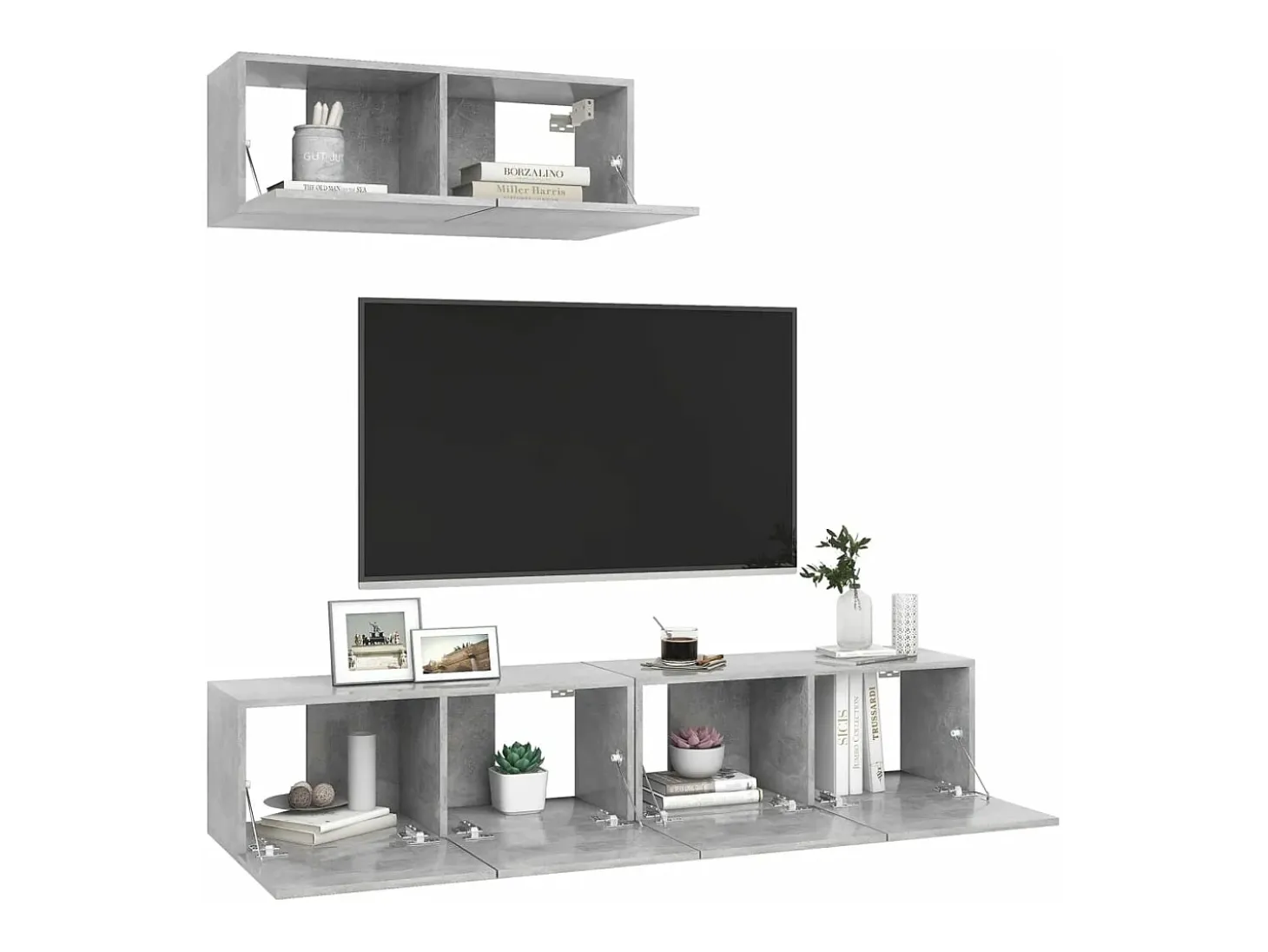 3 pzas Muebles TV madera ingeniería gris hormigón YOE35509