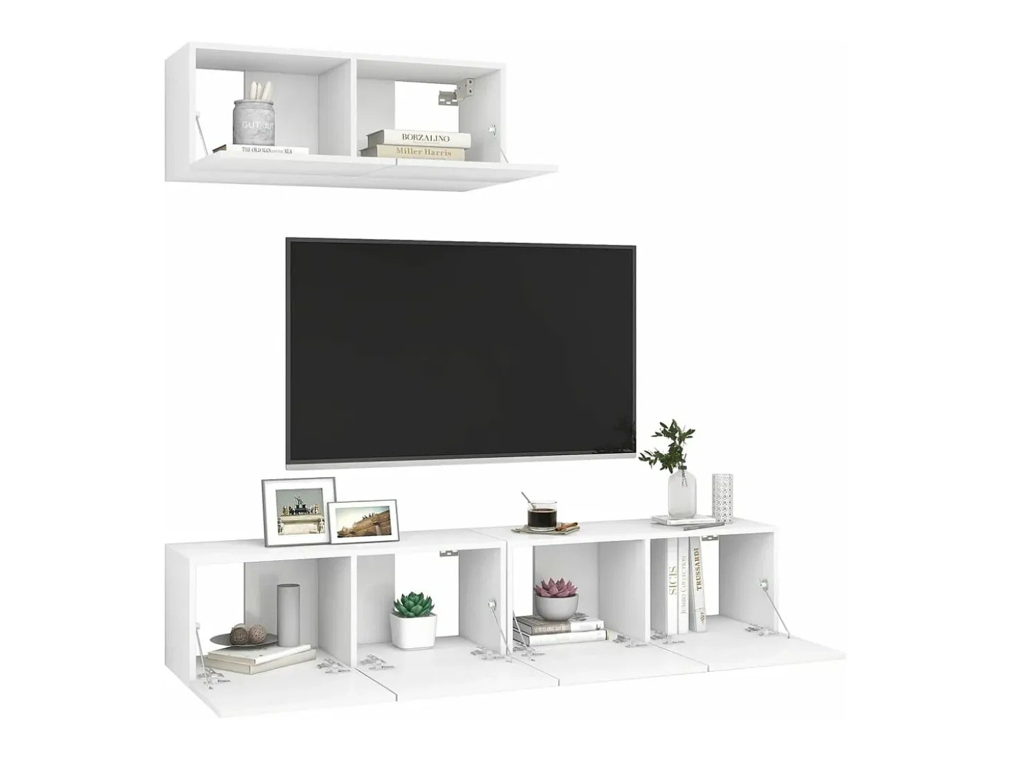 3 pzasMuebles de TV de madera de ingeniería blanco YOE73416