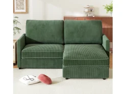 2 -Seater Corner Sofa - ángulo reversible derecho / izquierda - 180x140x86cm - en tela de terciopelo acanalado - carga máxima de 300 kg - verde