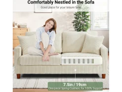 2 -Seater Velvet Sofa, con 2 cojines, asientos profundos de 56 cm, 178x76x89cm, beige