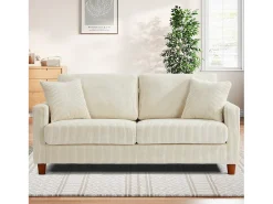 2 -Seater Velvet Sofa, con 2 cojines, asientos profundos de 56 cm, 178x76x89cm, beige