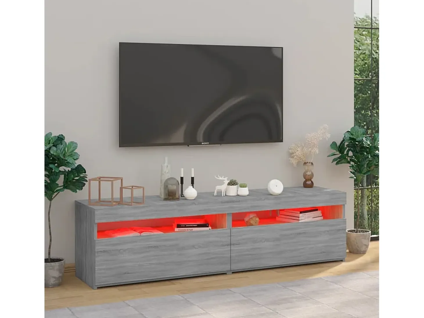 2 uds Muebles de TV con luces LED gris Sonoma 75x35x40 cm YOE90781