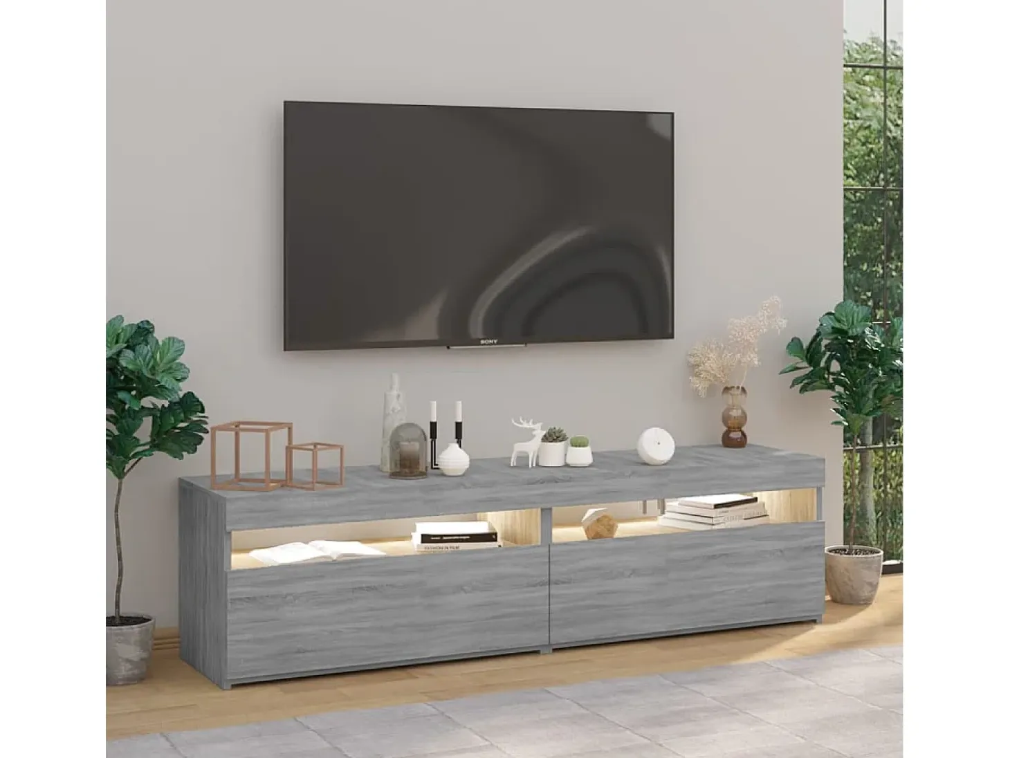 2 uds Muebles de TV con luces LED gris Sonoma 75x35x40 cm YOE90781