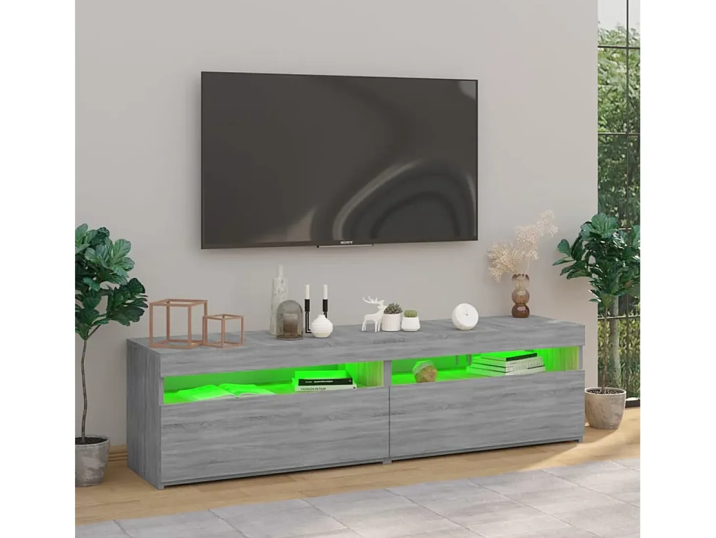 2 uds Muebles de TV con luces LED gris Sonoma 75x35x40 cm YOE90781