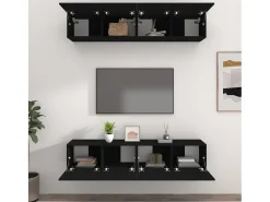 4 uds Muebles TV madera contrachapada negro 80x30x30 cm YOE86027