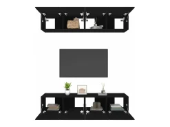 4 uds Muebles TV madera contrachapada negro 80x30x30 cm YOE86027