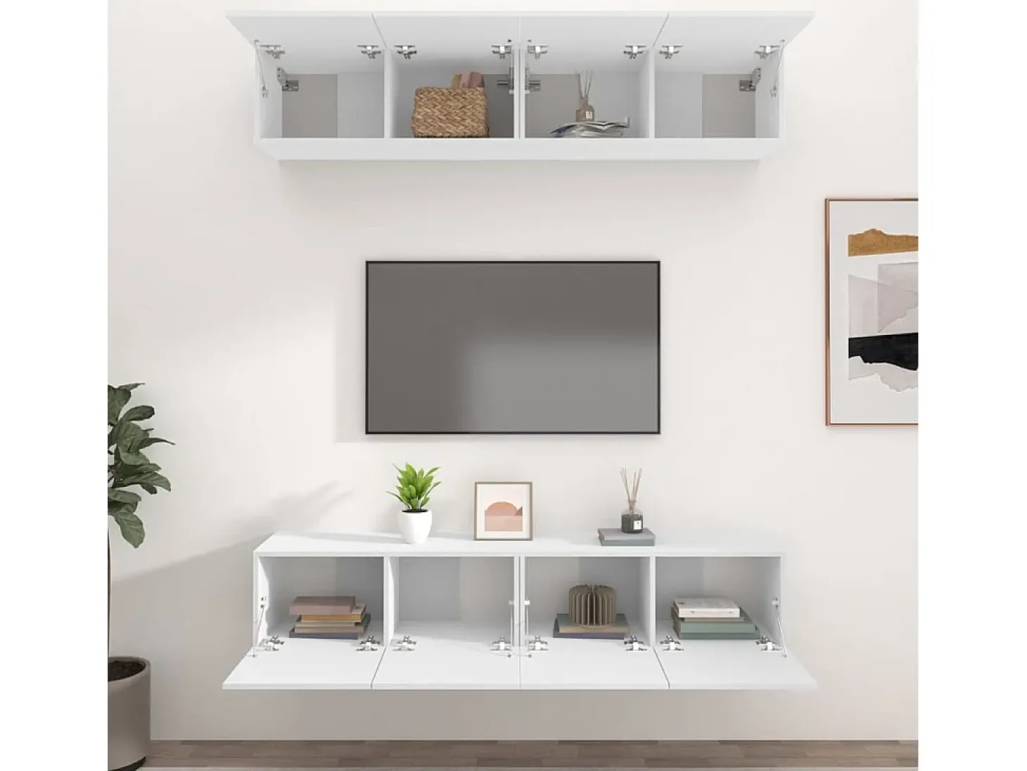 4 uds Muebles TV madera contrachapada blanco 80x30x30 cm YOE16635