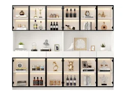 2 Vitrinas altas modernas de cristal - 120 x 36 x 200 cm - con LED + 6 puertas - para colecciones/dormitorio - aglomerado - blanco