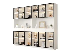 2 Vitrinas altas modernas de cristal - 120 x 36 x 200 cm - con LED + 6 puertas - para colecciones/dormitorio - aglomerado - blanco