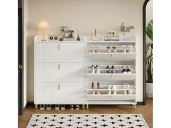 2 zapateros de 3 puertas - 2 x 80 x 23 x 123,5 cm - estante regulable con 6 compartimentos - MDF - blanco