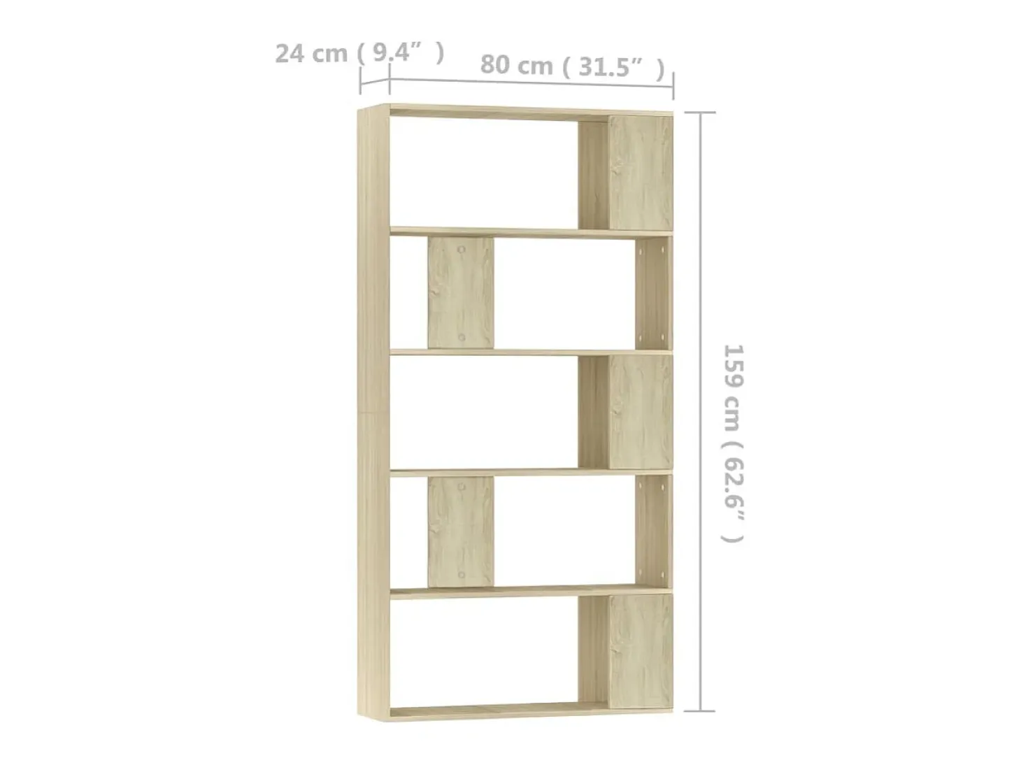 Adrik Estantería madera contrachapada color roble Sonoma 80x24x159 cm