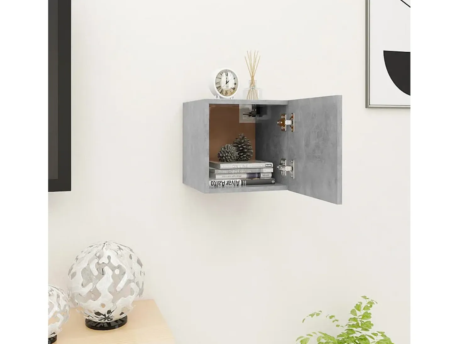 Ahakista Mueble de salón de pared gris hormigón 30,5x30x30 cm