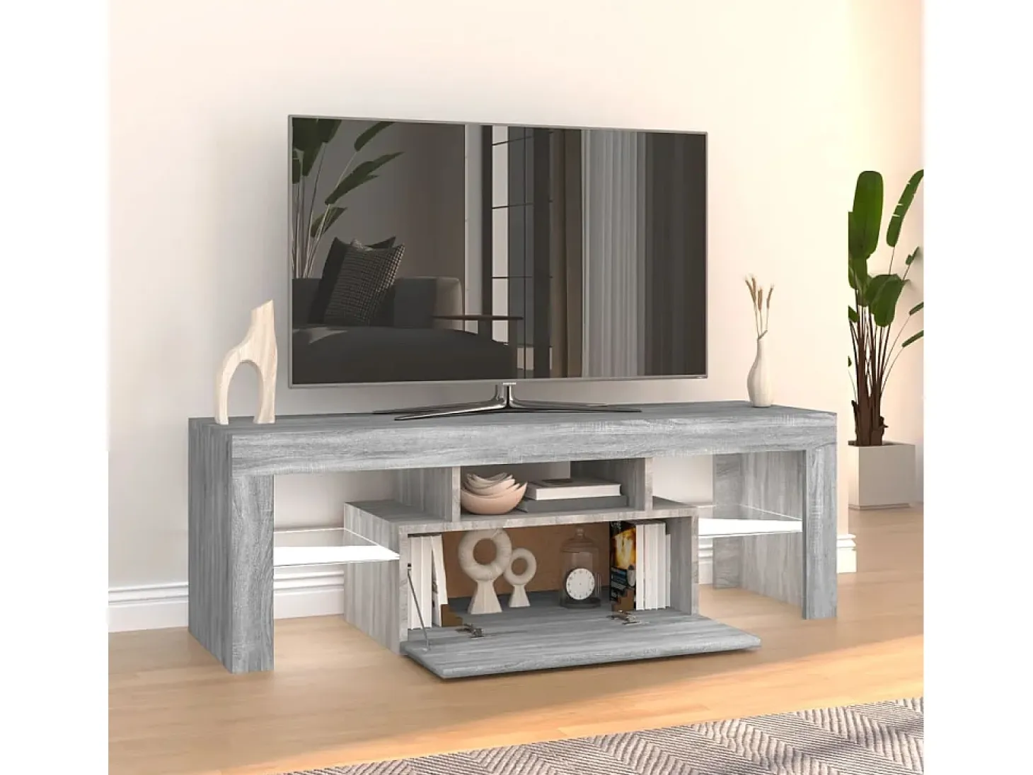 Aiden Mueble de TV con luces LED gris Sonoma 120x35x40 cm