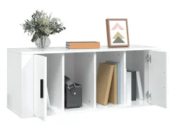 Alfinn Mueble de TV madera contrachapada blanco brillo 100x35x40 cm