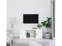 Alfinn Mueble de TV madera contrachapada blanco brillo 100x35x40 cm