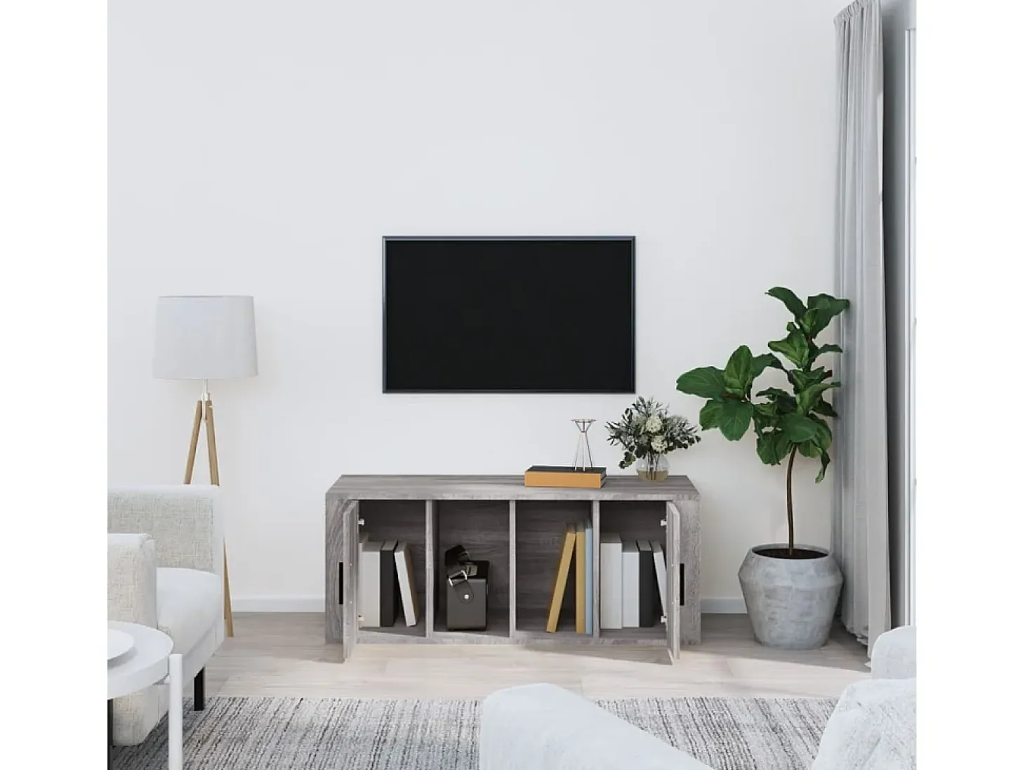 Alfinn Mueble de TV madera contrachapada gris Sonoma 100x35x40 cm