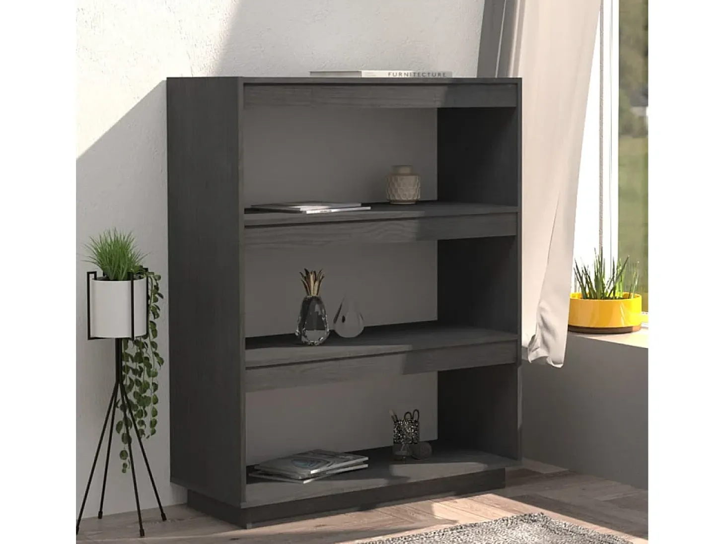 Alisha Estantería/divisor de espacios madera de pino gris 80x35x103 cm
