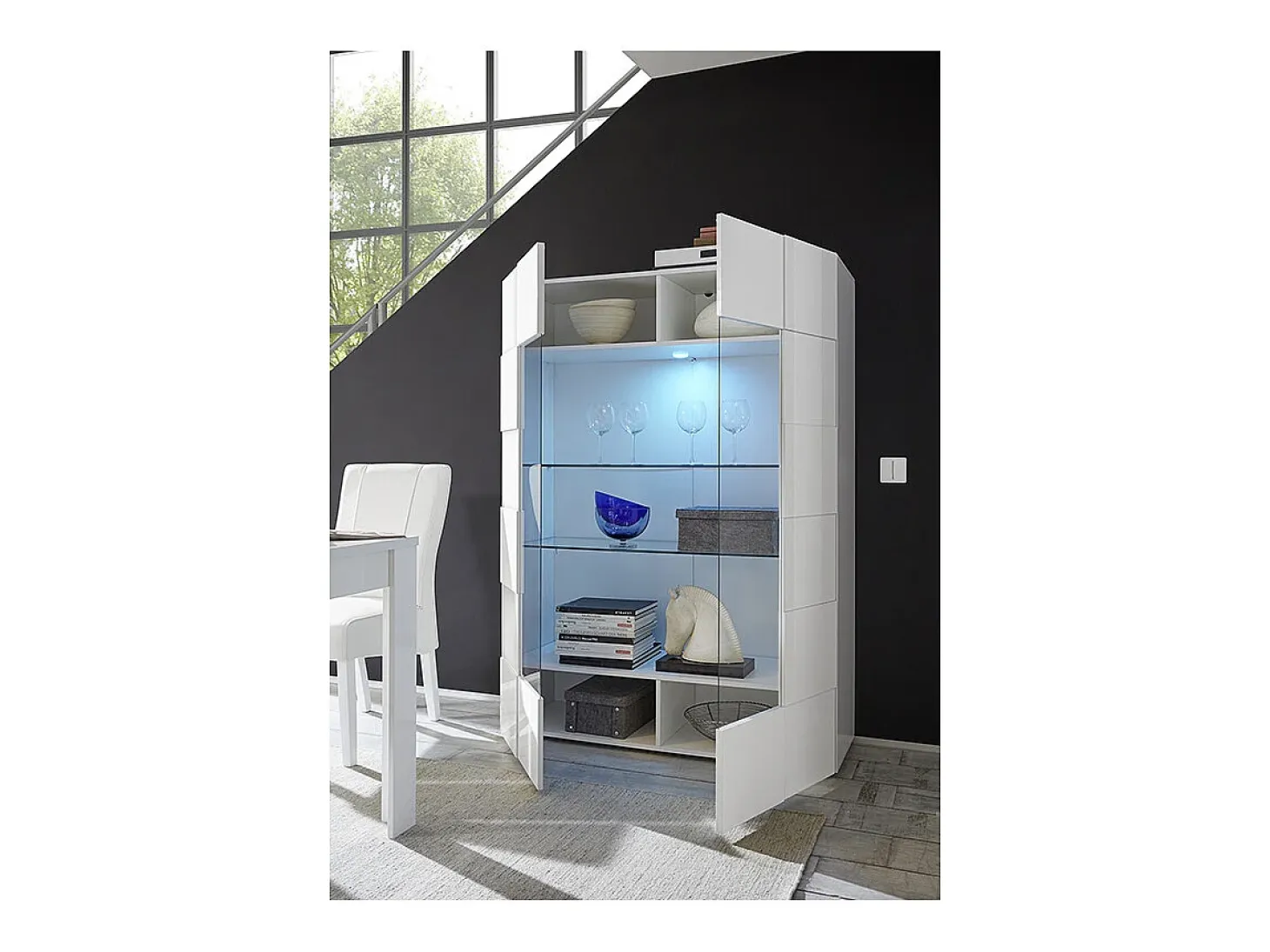 Aparador - LEDS 2 PORTES cristal - Blanco lacado CALISTO