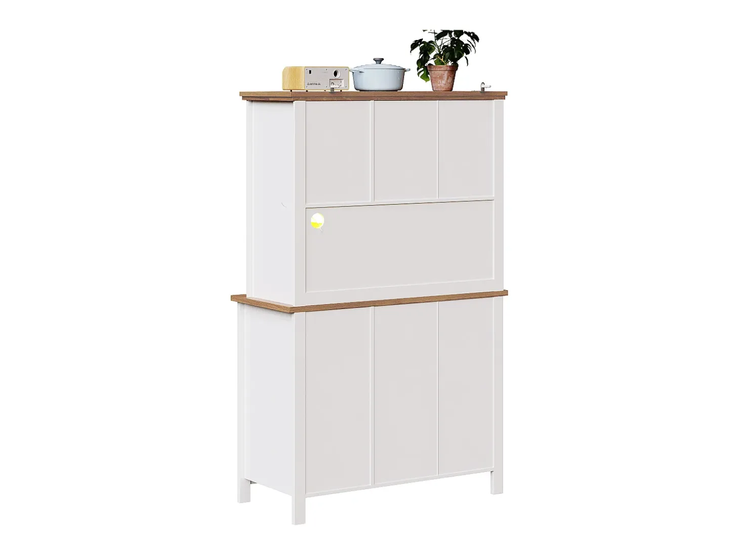 Aparador alto blanco - Aparador con 1 cajón y 5 puertas - Iluminación LED y almacenaje abierto - para cocina y salón
