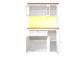 Aparador alto blanco - Aparador con 1 cajón y 5 puertas - Iluminación LED y almacenaje abierto - para cocina y salón