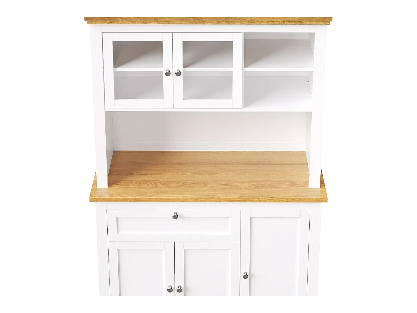 Aparador alto blanco - Aparador con 1 cajón y 5 puertas - Iluminación LED y almacenaje abierto - para cocina y salón
