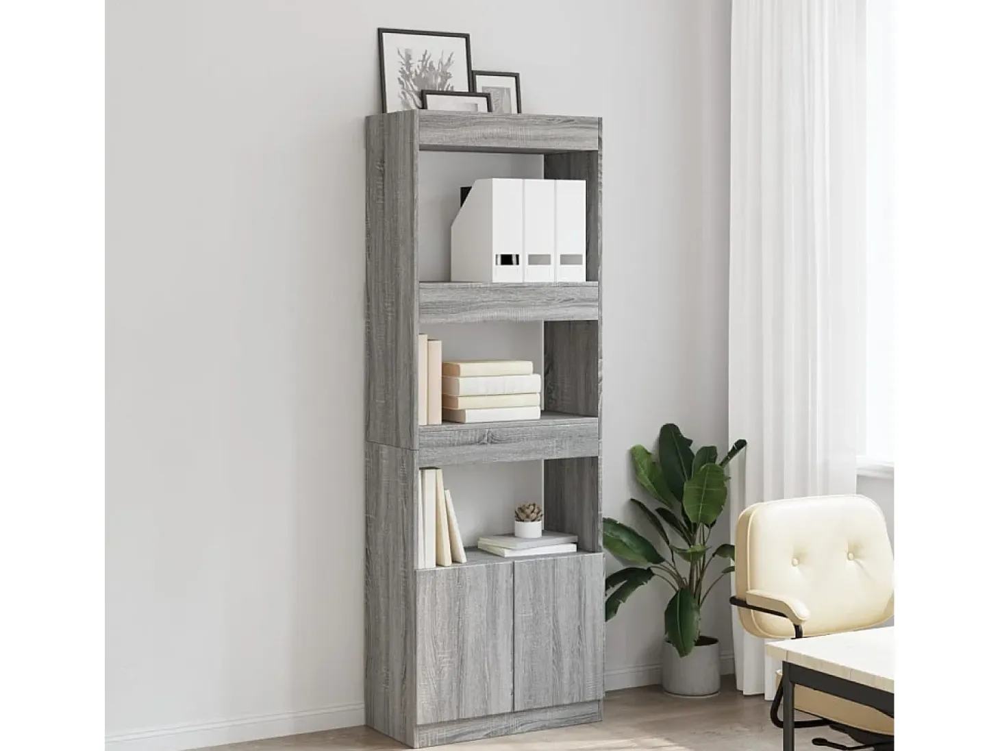 Aparador alto madera de ingeniería gris Sonoma 63x33x180 cm