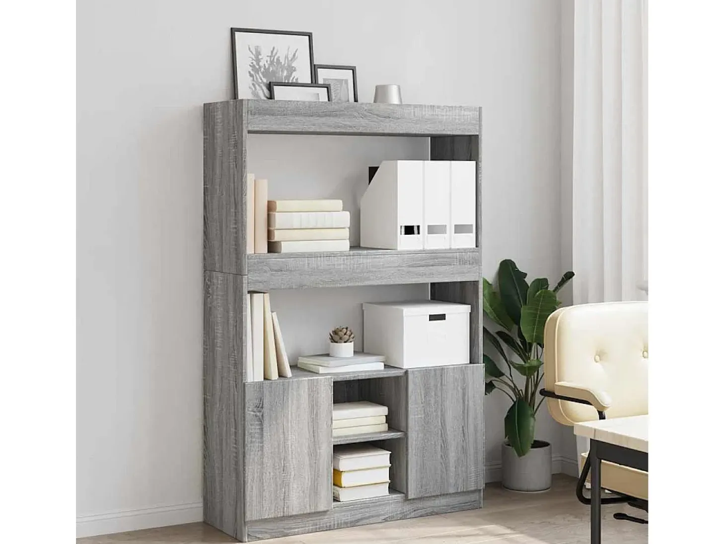 Aparador alto madera de ingeniería gris Sonoma 92x33x140 cm