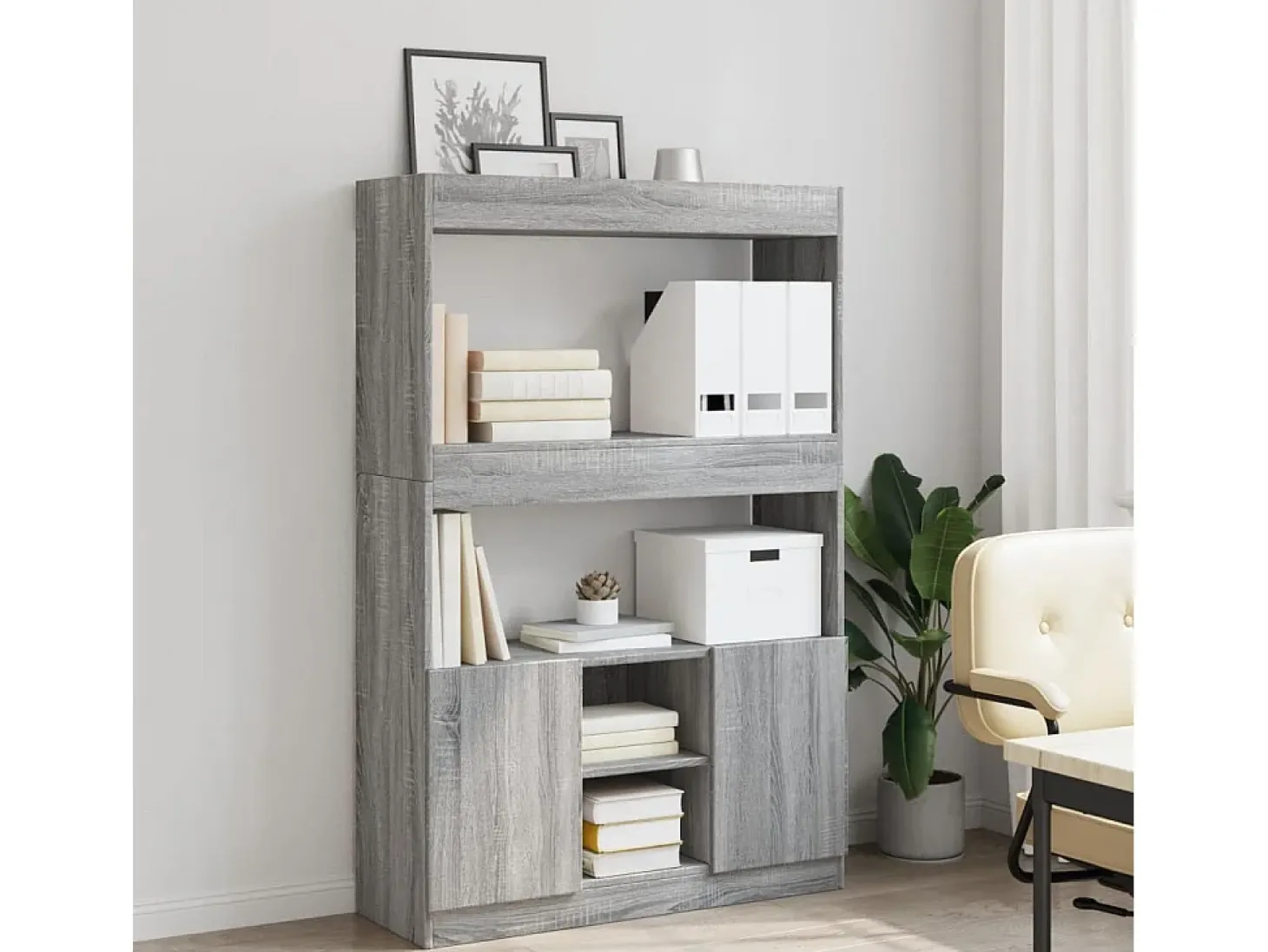 Aparador alto madera de ingeniería gris Sonoma 92x33x140 cm