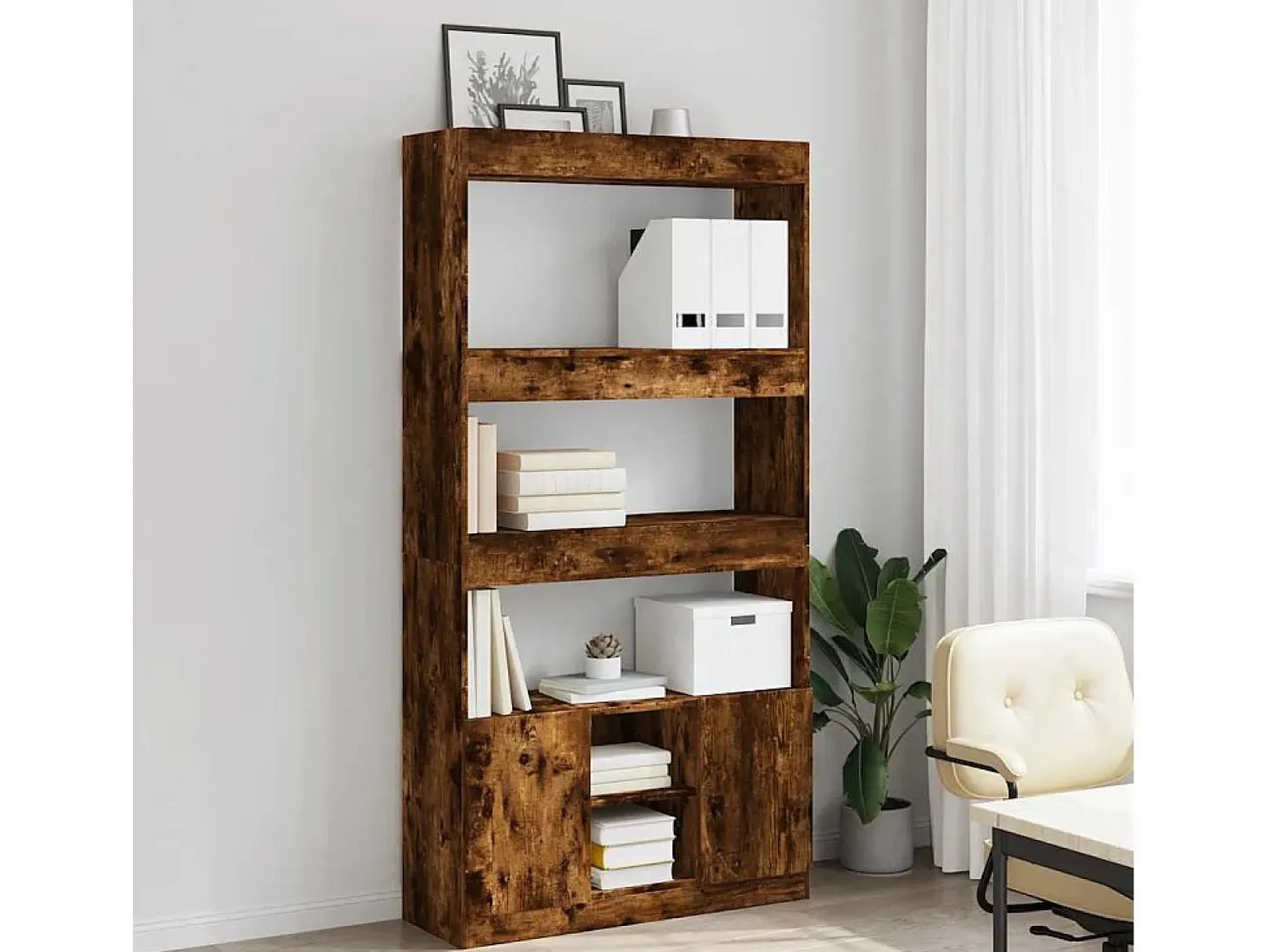 Aparador alto madera de ingeniería roble ahumado 92x33x180 cm
