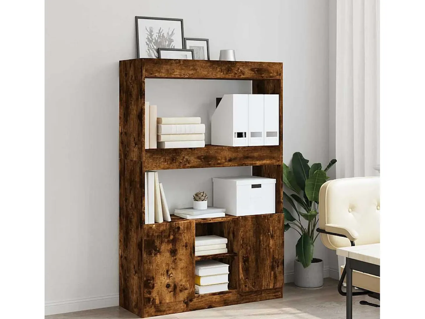 Aparador alto madera de ingeniería roble ahumado 92x33x140 cm