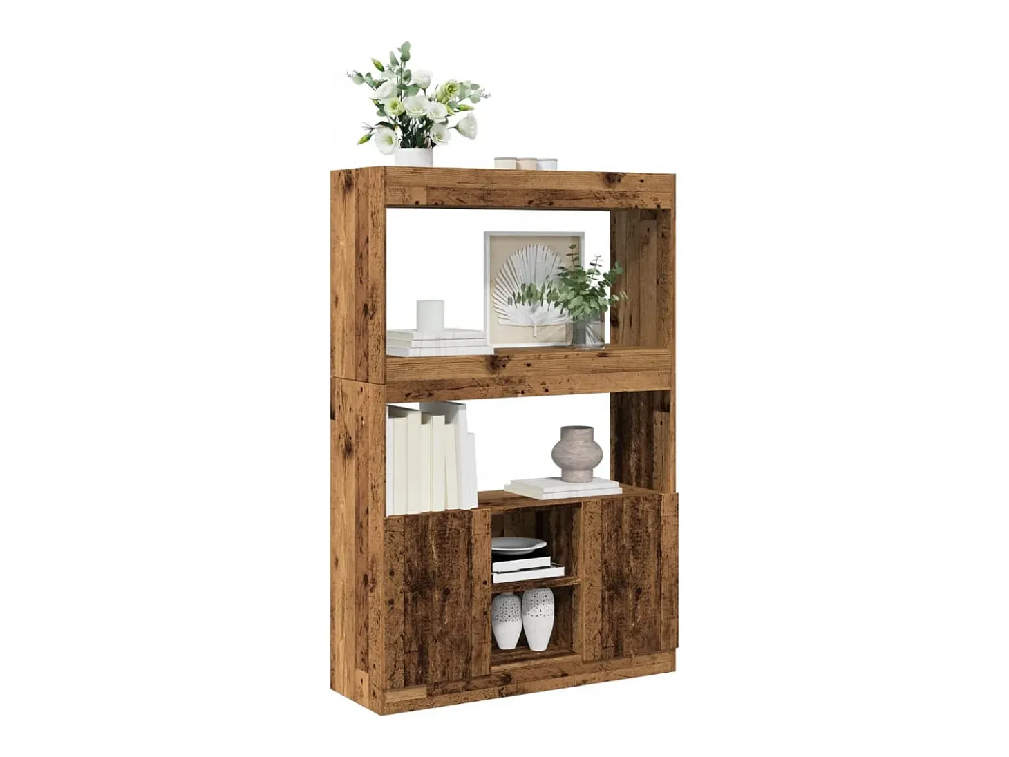 Aparador alto madera ingeniería madera envejecida 92x33x140 cm