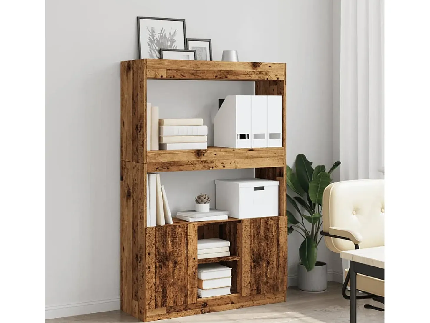 Aparador alto madera ingeniería madera envejecida 92x33x140 cm