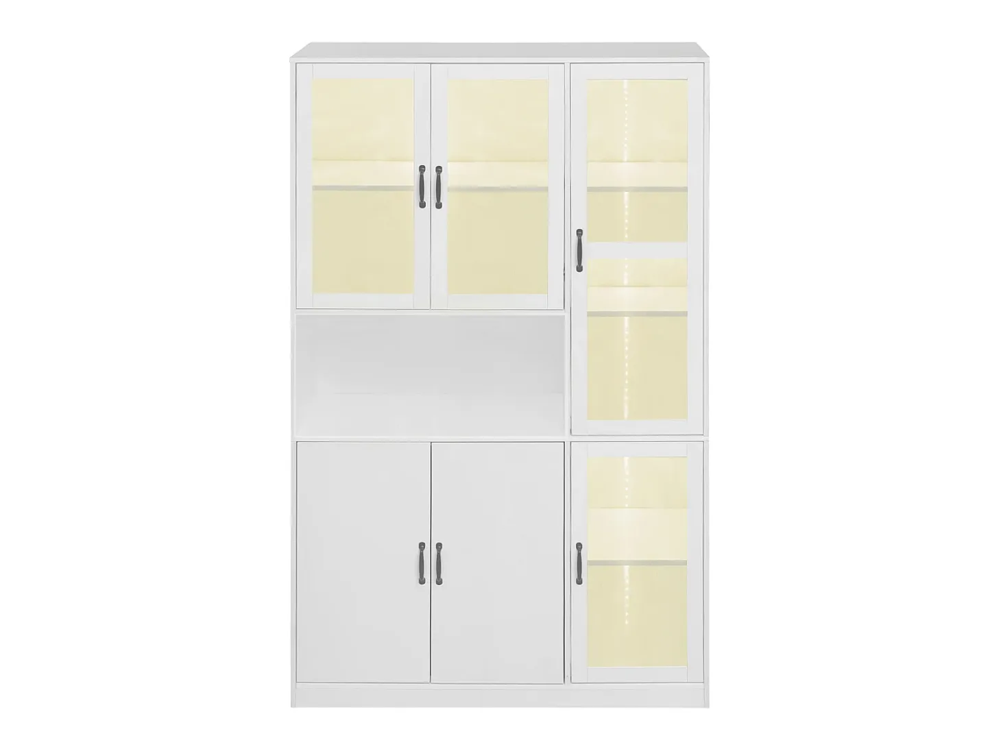 Aparador alto vitrina 6 puertas y 1 compartimento - LED - Madera MDF - Blanco - 120 x 40 x 200 cm