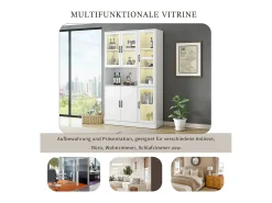 Aparador alto vitrina 6 puertas y 1 compartimento - LED - Madera MDF - Blanco - 120 x 40 x 200 cm