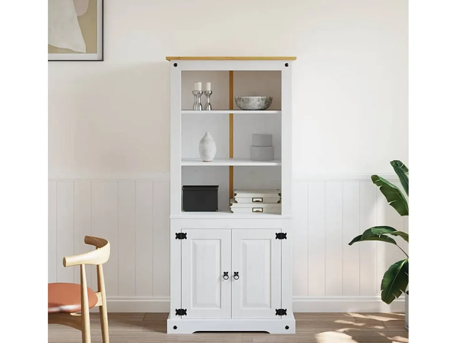 Aparador Corona Range de pino mexicano blanco 80x40x170 cm