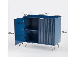 Aparador de cocina con 2 puertas y 2 estantes, para cocina, comedor, salón, azul, 80x40x78 cm