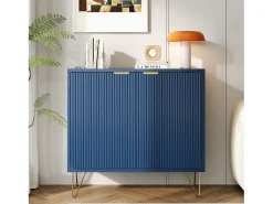 Aparador de dos puertas azul marino con patas doradas: diseño moderno y elegante.