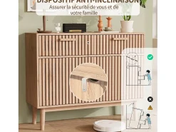 Aparador de madera maciza con 2 cajones y 2 puertas – Diseño nórdico, 100x35x80cm, color natural
