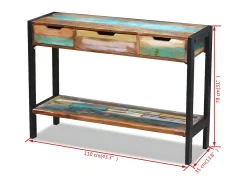 Aparador mesa consola armario auxiliar con 3 cajones de madera maciza reciclada 4402007