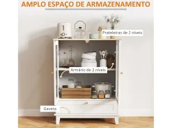 Aparador Milán Homcom cajón + armario blanco/natural 85x68x35 cm