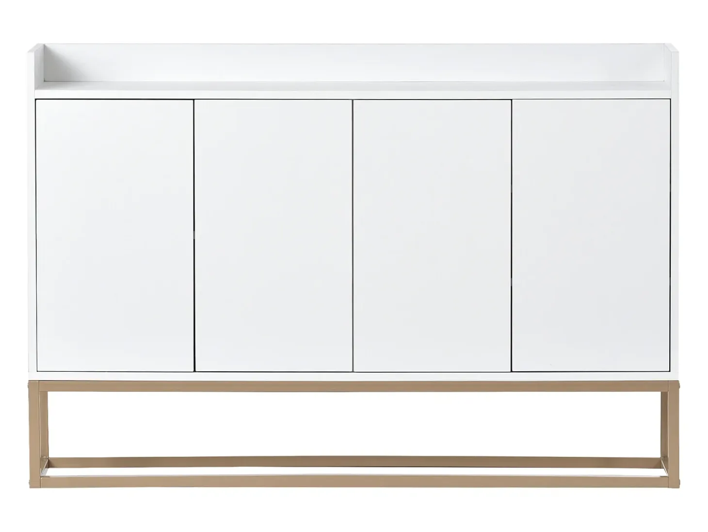 Aparador minimalista moderno de 120 cm con 4 puertas, estructura de metal y estantes ajustables – Blanco y dorado