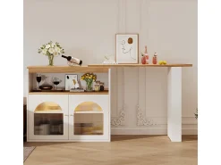 Aparador, Mueble bar giratorio y retráctil con LED - gran espacio de almacenamiento - estilo contemporáneo - Blanco