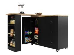 Aparador, mueble bar giratorio - MDF - 3 cajones y 2 puertas - Negro