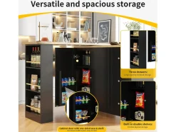 Aparador, mueble bar giratorio - MDF - 3 cajones y 2 puertas - Negro